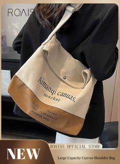 Buy Large Capacity Canvas Tote Bag Women'S Daily Commuting Contrast Color English Print Flip Flap Adjustable Shoulder Strap Shoulder Bag in UAE