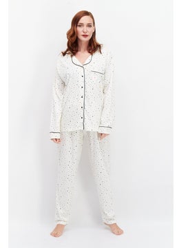 Buy Women 2 Pc Micro Dots Pajama Set, Off White/Black in UAE