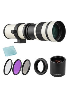 اشتري Camera MF Super Telephoto Zoom Lens F/8.3-16 420-800mm T Mount + UV/CPL/FLD Filters Set +2X 420-800mm Teleconverter Lens + T2-EOS Adapter Ring Replacement في السعودية