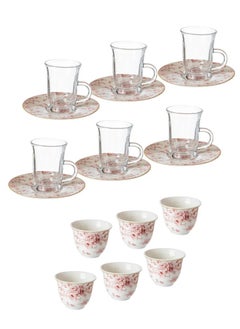 Buy 18-Piece Tea And Coffee Set Pink Color in Saudi Arabia