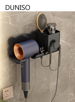 اشتري Hair Dryer Holder Wall Mounted Blow Dryer Organizer for Bathroom Multi-functional Hair Dryer Rack Black في السعودية