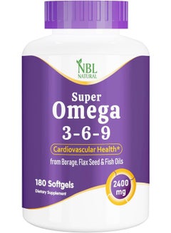 Buy Super Omega 3-6-9 1200 mg with a blend of Fish, Borage and Flax Seed Oils, Skin, Hair, Heart, Memory Support, 180 Softgels in UAE