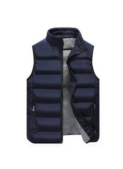 اشتري Mens waistcoat autumn and winter padded warm down cotton clothes waistcoat mens Korean tide leisure large size a generation of hair Dark Blue في الامارات