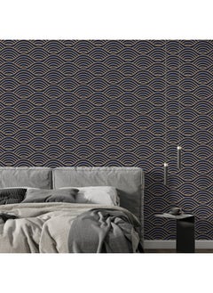 اشتري Oriental Waves Blue Japanese Fabric Wallpaper Covers An Area ​​Up To 4.2Mx3M With Adhesive And Smoothing Tool في مصر