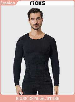 Buy Men Body Shaper Sports Fitness Shapewear Top Long Sleeve Round Neck Casual Slim Fit T-Shirt in Saudi Arabia