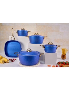 Buy Vision Set of 14 pots 18.20.24.28 + grill 28 + distribution set of 5 pieces blue in Egypt