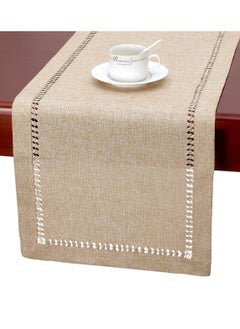 Buy Handmade Hemstitch Beige Table Runner Or Dresser Scarf in Saudi Arabia