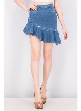 Buy Women Regular Fit Ruffle Hem Denim Skirt, Blue in Saudi Arabia