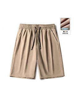 Buy Casual Loose Fit Black Ice Silk[Five-bomb ice silk shorts] khaki [Five-bomb ice silk shorts] khaki in Saudi Arabia