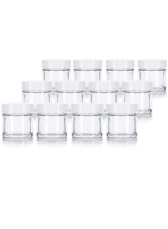 اشتري Clear Glass Straight Sided Jar With White Smooth Lined Lids 1 Oz / 30 Ml (12 Pack) في الامارات