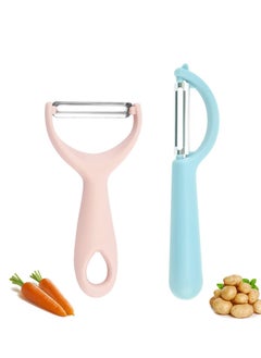 Buy Vegetable Potato Peelers for Kitchen, 2 Pcs Fruit Carrot Veggie Peeler Set, Y & I Shaped Stainless Steel Blade Peelers, Easy to Use (Nordic Blue & Pink) in UAE