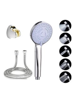 Buy Shower Head Set - 5 Spray Settings - 8 Inches Handheld Showerhead with 60 Inches Stainless Steel Shower Hose - Shower Bracket - High Pressure Shower Head- Useful for Hair fall, Pet and SPA in UAE