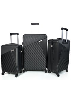 Buy WAVES Hard-Side Luggage Set for Unisex Lightweight 4 Double Wheeled Suitcase with Built-In Type Lock (Set of 3 Pcs,BLACK) in Saudi Arabia