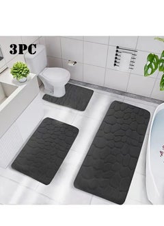 Buy 3-Piece Bathroom Coral Velvet Floor Mat Suit Absorbent Anti-Slip Toilet Carpet Set Dark Grey in UAE