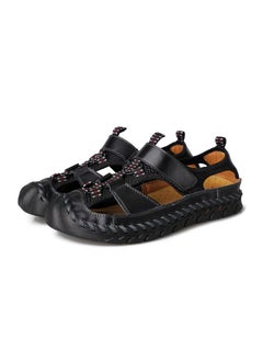 Buy Men Cowhide Sandals Black in Saudi Arabia