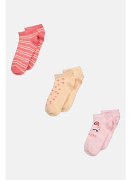 Buy Kids Girl 3 Pair Stripe Ankle Socks, Pink Combo in UAE