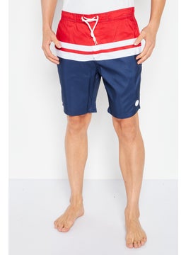 اشتري Men Colorblock Drawstring Board Shorts, Navy/Red Combo في الامارات