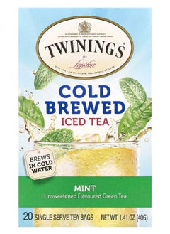 Buy Cold Brewed Iced Tea Green Tea Unsweetened Mint 20 Single Serve Tea Bags 1.41 oz (40 g) in UAE