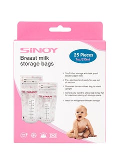 Buy 25-Piece Double Sealed Breast Milk Storage Bags Pink 210ml in UAE