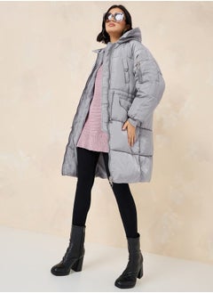 اشتري Oversized Knee Length Hooded Padded Coat في السعودية