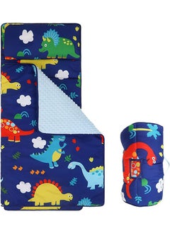 اشتري Kids Nap Mat with Weighted Blanket for Daycare, Insugar Sleeping Bag with Pillow, Toddler Nap Mat for Preschool and Sleepovers, 125x 50 cm, Blue Dinosaur. في الامارات