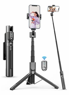 Buy Bluetooth Selfie Stick Tripod Portable 43 Inch Aluminum Alloy Selfie Stick with Detachable Remote for iPhone Samsung Android Smartphone Rotating Fill Light Tripod Live Broadcast Support (Black) in Saudi Arabia