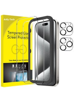 Buy Full Coverage Screen Protector for iPhone 15 Pro Max 6.7-inch with Camera Lens Protector, Tempered Glass Film, HD Clear, 2-Pack Each in UAE