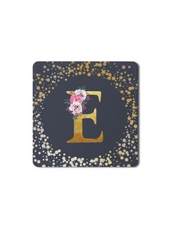 Buy Designer Leather Coasters Mat for Beverage Drinks- Custom Monogram Initial Letter Floral Pattern Alphabet - E (Grey) in UAE