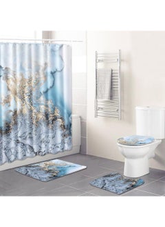 Buy 4-Piece Water-resistant Shower Curtain & Lid Toilet Cover Pedestal Rug Non-slip Bath Mat Bathroom Decoration Accessories in UAE