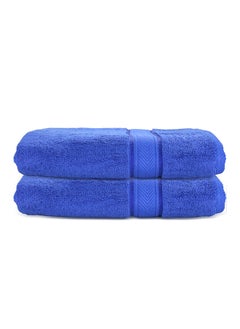 Buy Hotel Linen Klub LUXURY PACK of 2 Bath Towels - 100% Cotton 650 GSM Terry Dobby Border Ring Spun - Super Soft ,Quick Dry,Highly Absorbent  Size: 70x140cm, Royal Blue in UAE