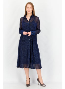 Buy Women Textured Midi Casual Dress, Blue in UAE