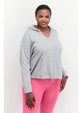 Buy Women Plus Size Plain Training Hoodies, Grey in UAE