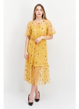 Buy Women Embroidered Midi Dress With Inner Wear, Yellow Combo in UAE