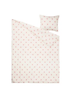 اشتري Duvet Cover And Pillowcase, Heart Pattern White/Pink, 150X200/50X80 Cm في السعودية