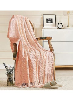 اشتري Soft Cozy Knit Blanket with Tassels for Couch and Bed Pink في الامارات