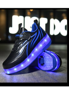 اشتري USB Charging LED Flash Walking Shoes Boys And Girls Children Roller Skates Black في الامارات