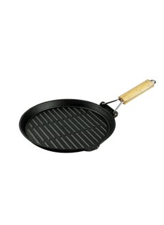 Buy Rosette Cast Iron Grill Pan W/Wooden Handle Dia.23CM in UAE