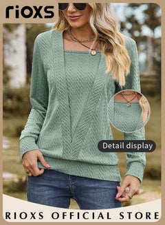 Buy Women's Long Sleeve Fitted Shirt Knitted Solid Color Tops Soft and Comfortable Pullover Shirt in Saudi Arabia