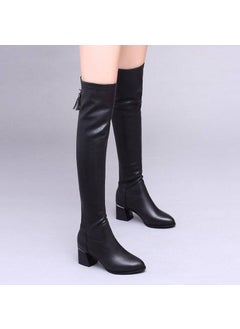 Buy 2023 Knee-High Elastic Boots for WomenLeather-velvet lining Leather-velvet lining in UAE