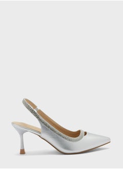 اشتري Diamante Trim Slingback Kitten Pointed Pump في الامارات