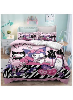 اشتري Sanrio Kuromi pattern bedding three-piece set of soft microfiber polyester sheets including duvet cover and two pillowcases (cover size 150cmX200cm) في السعودية