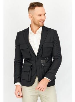 Buy Men Slim Fit Textured Casual Blazer, Black in UAE