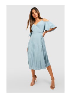 اشتري Woven Shoulder Pleated Midi Skater Bridesmaid Dress في الامارات