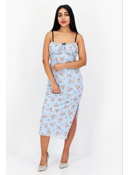 Buy Women Floral Print Midi Dress, Blue Combo in Saudi Arabia