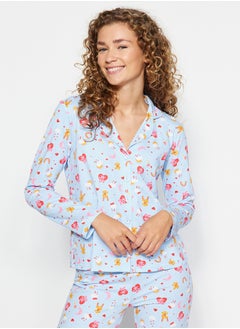 اشتري Blue 100% Cotton Shirt-Pants Knitted Pajamas Set THMAW24PT00150. في مصر