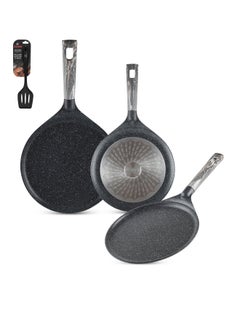 اشتري Roti Maker Crepe Pan Set , Non Stick Multi Layer Granite Coating , 100% PFOA FREE Tawa Pan , Induction Bottom Skillet  Pan for Pizza, Omelette, Tortillas & Roti 20/24/28cm في الامارات