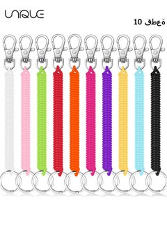 Buy Retractable Coil Spring Keychains, 10pcs Spiral Elastic Cord Coil Keychain Strap Theftproof Anti-lost Stretch Cord Safety Key Ring with Metal Lobster Clasp for Keys, Wallets, Cellphone(10 Colors) in Saudi Arabia