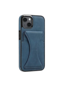 Buy Luxury Leather Card Wallet Holder Phone Cover iPhone 13 Blue in UAE