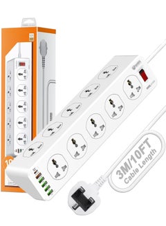 Buy Rightsure 10 Way Extension Lead with USB Slots, 10 Gang Power Strip with 6USB(1 Type C + 5 USBA), Surge Protection Extension Cable, Extension Cord 3 Meter for Home Office, White in Saudi Arabia
