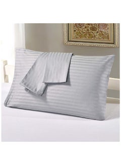 Buy Cotton hub 2-Piece Striped Pillow Cover Set Cotton Grey 50x75centimeter in UAE